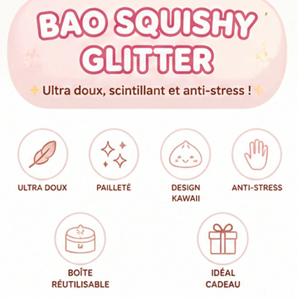 Bao Squishy Glitter – Édition Pailletée Kawaii